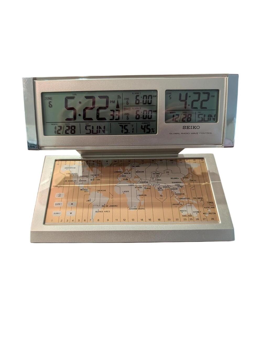 Vtg Seiko World Travel Atomic Clock QHR019SLH Touch Map